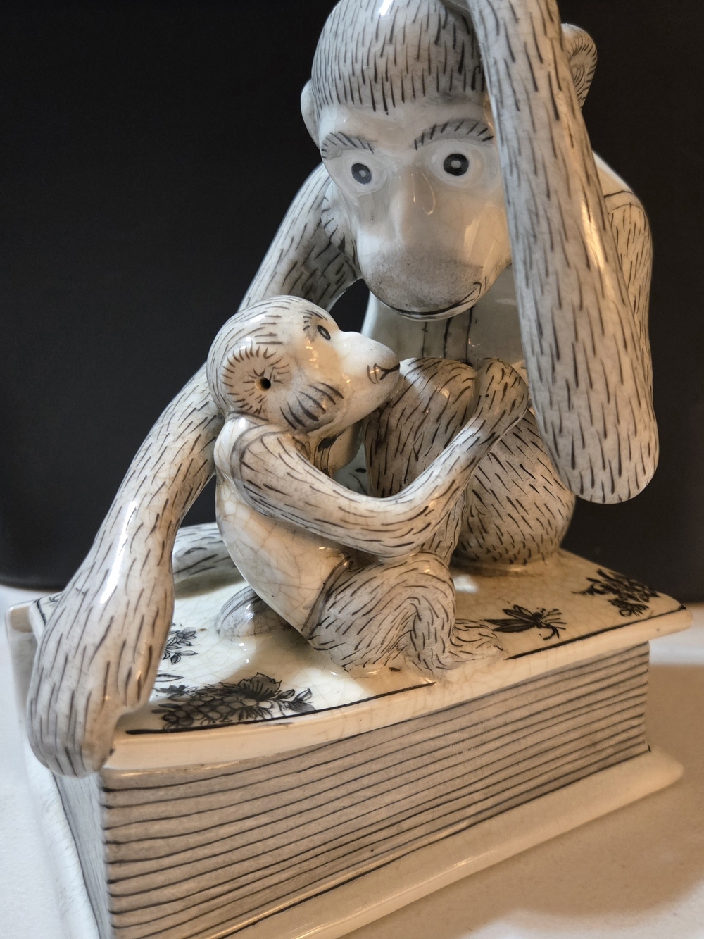 White Ceramic Monkey Pair Figurine Decorative Accent